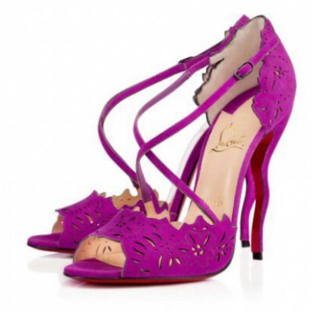 Christian Louboutin Enchantee floral cut out suede heels RETAIL 1,295
